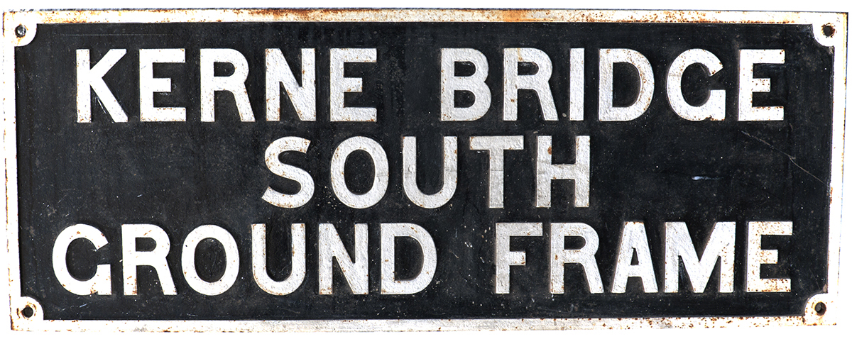 GWR cast iron ground frame boxboard KERNE BRIDGE SOUTH GROUND FRAME. Measures 46in x 18in, in ex