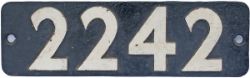 Smokebox numberplate 2242 ex GWR Collett 0-6-0 built at Swindon in 1945 and withdrawn from 85B