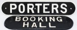 LNER cast iron doorplates BOOKING HALL and PORTERS. Both have been repaired with welding.