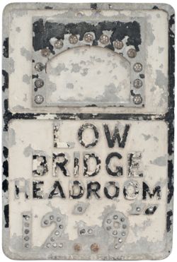 Cast aluminium road sign LOW BRIDGE HEADROOM 12'9' complete with fruit gum reflectors and round