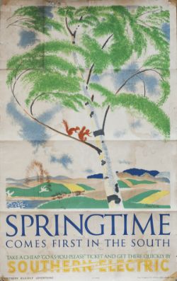 Poster Southern Railway SPRINGTIME COMES FIRST IN THE SOUTH by Roram. Double royal 25in x 40in,