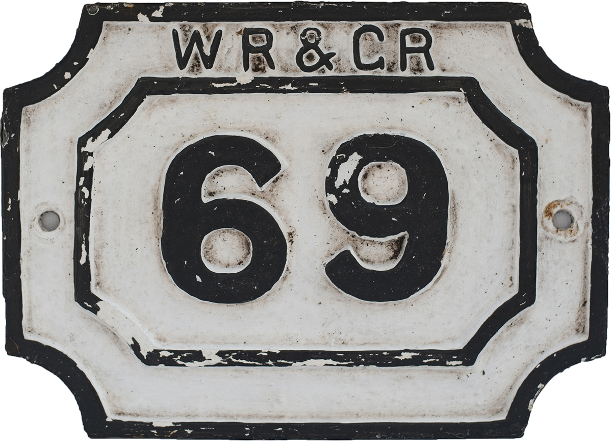 West Riding and Grimsby Railway cast iron Viaduct plate number 69, from the viaduct at Wakefield