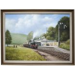 Original oil painting by DON BRECKON dated 1983 of GWR 2-6-2T No 5502 at LOOE STATION. Painting size