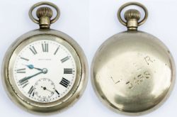 LNER nickel cased pocket watch with a Swiss Record 15 Jewel movement, the rear of the case