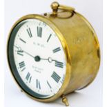 GWR brass drum clock with enamelled dial GWR KAY & CO PARIS. Case and movement stamped 4544 and