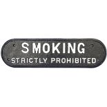 LNER cast iron doorplate SMOKING STRICTLY PROHIBITED, 21.75in x 6in. Face restored over original