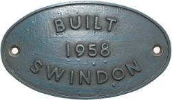 Worksplate oval cast iron BUILT 1958 SWINDON ex 03 0-6-0 Diesel in original BR blue ex loco