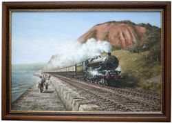 Original oil painting by DON BRECKON dated 1977 of GWR King, KING EDWARD I No 6024 along the sea