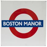 LT screen printed target sign BOSTON MANOR, underneath this can be seen ALDGATE. In excellent