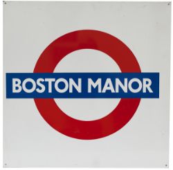 LT screen printed target sign BOSTON MANOR, underneath this can be seen ALDGATE. In excellent