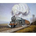 Original oil painting on canvas of LMS Black 5 45158 GLASGOW YEOMARY on the climb to Shap by Joe