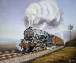 Original oil painting on canvas of LMS Black 5 45158 GLASGOW YEOMARY on the climb to Shap by Joe