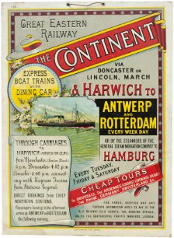 Great Eastern Railway advertising poster card THE CONTINENT VIA DONCASTER, LINCOLN, MARCH AND