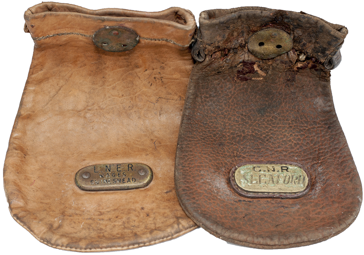 LNER and GNR brass plated cash bags x2: LNER WAGES SWINESHEAD and GNR SLEAFORD.