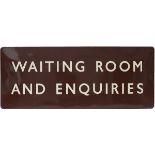 BR(W) enamel sign FF WAITING ROOM AND ENQUIRIES. Measures 60in x 24in, in good condition with some