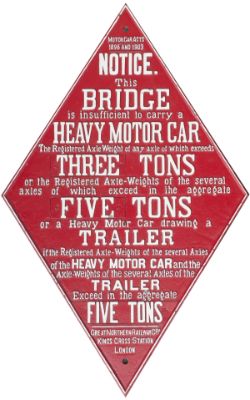 GNR cast iron Bridge diamond, Motor Car Acts 1896 and 1903. Complete with all tonnage plates and