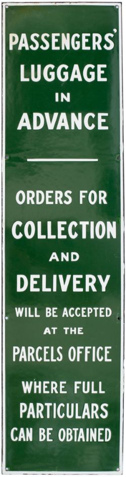 Southern Railway enamel sign PASSENGERS' LUGGAGE IN ADVANCE ORDERS FOR COLLECTION AND DELIVERY