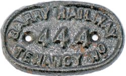 BARRY RAILWAY cast iron tenancy house numberplate, house number 444. These were used on the Barry