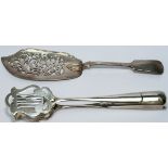 Great Eastern Railway silver plated FISH/CAKE SERVING TONGS AND KNIFE. The tongs are marked with GER
