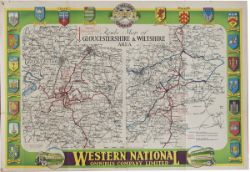 Poster WESTERN NATIONAL OMNIBUS COMPANY ROUTE MAP OF GLOUCESTERSHIE & WILTSHIRE. Printed by