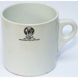 GWR porcelain 1 pint china mug, GWR roundel and HOTELS RETURN TO PADDINGTON STATION on the side