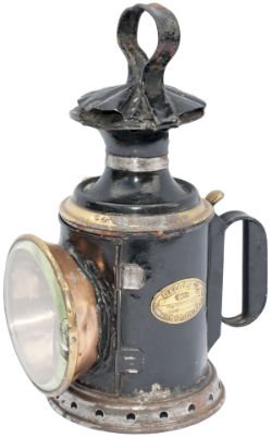 Isle Of Man Railway 3 aspect handlamp, complete with original rape oil reservoir and large brass