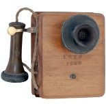 LNER mahogany cased signal box telephone complete with original Bakelite mouthpiece and earpiece and