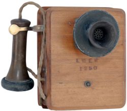 LNER mahogany cased signal box telephone complete with original Bakelite mouthpiece and earpiece and