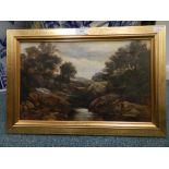 a late 19th century oil on canvas
depicting a river scene.