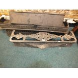 Four various Victorian cast iron and steel fire curbs and fenders, one pierced Home Sweet Home.