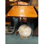 A 19th century mahogany tripod table with later top and a zinc bucket and cover.