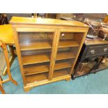 A 20th century mahogany two door glazed bookcase with three shelves to the interior.