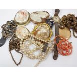 A collection of various pieces of costume jewellery, to include; a selection of cameo brooches,