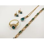 An emerald and diamond bracelet, stamped '9k',