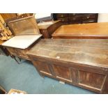 An Edwardian marble top washstand with two cupboard doors below along with an 18th century joined