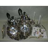 A collection of various pieces of costume jewellery together with a silver plated tea service,
