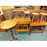 An assembled group of Edwardian and reproduction furniture including a mahogany tripod wine table,