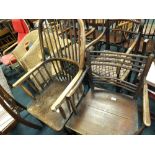 A 19th century Windsor type chair together with an Edwardian oak open armchair