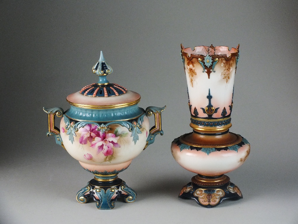 Two Hadley's Worcester 'Faience' vases, circa 1900,