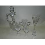 Four trays of assorted cut crystal to include decanters, cognac glasses, brandy balloons, wines,