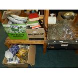 A box of glass ware including: advertising examples, a tea light holder,