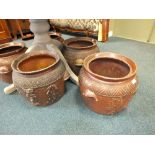 Five salt-glazed stoneware planters