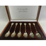 A cased set of six silver presentation teaspoons to commemorate the sovereign queen spoon