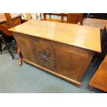 A late 19th century oak coffer or mule chest,