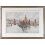Frances E Nesbitt (1864-1934) Fishing fleet entering a harbour signed lower left watercolour 33 x