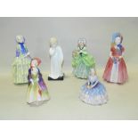 Eight Royal Doulton models of ladies, including miniatures, to include, 'Paisley Shawl', 'Biddy',