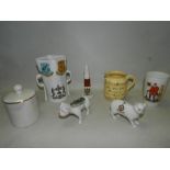 A collection of W H Goss wares including a tankard printed with a scene and a verse,