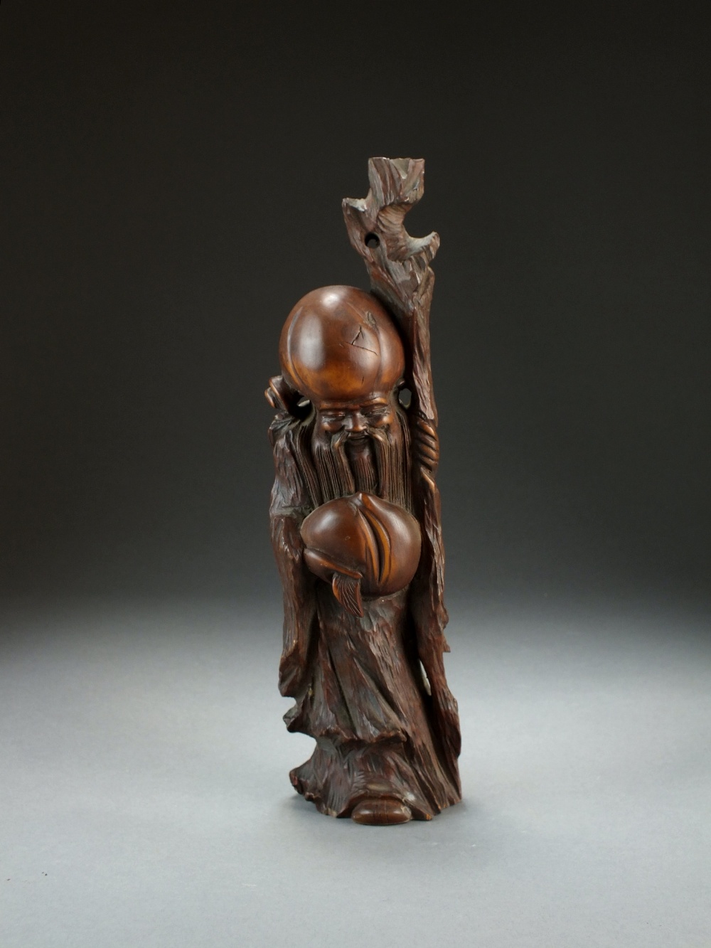 A Chinese rootwood figure of Shoulao, late Qing Dynasty,
