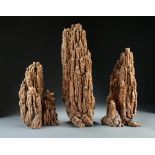 A group of three aragonite scholar's rocks,