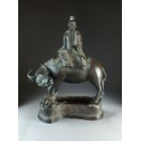 A large Chinese bronze figure of Laozi on a buffalo, Qing Dynasty,